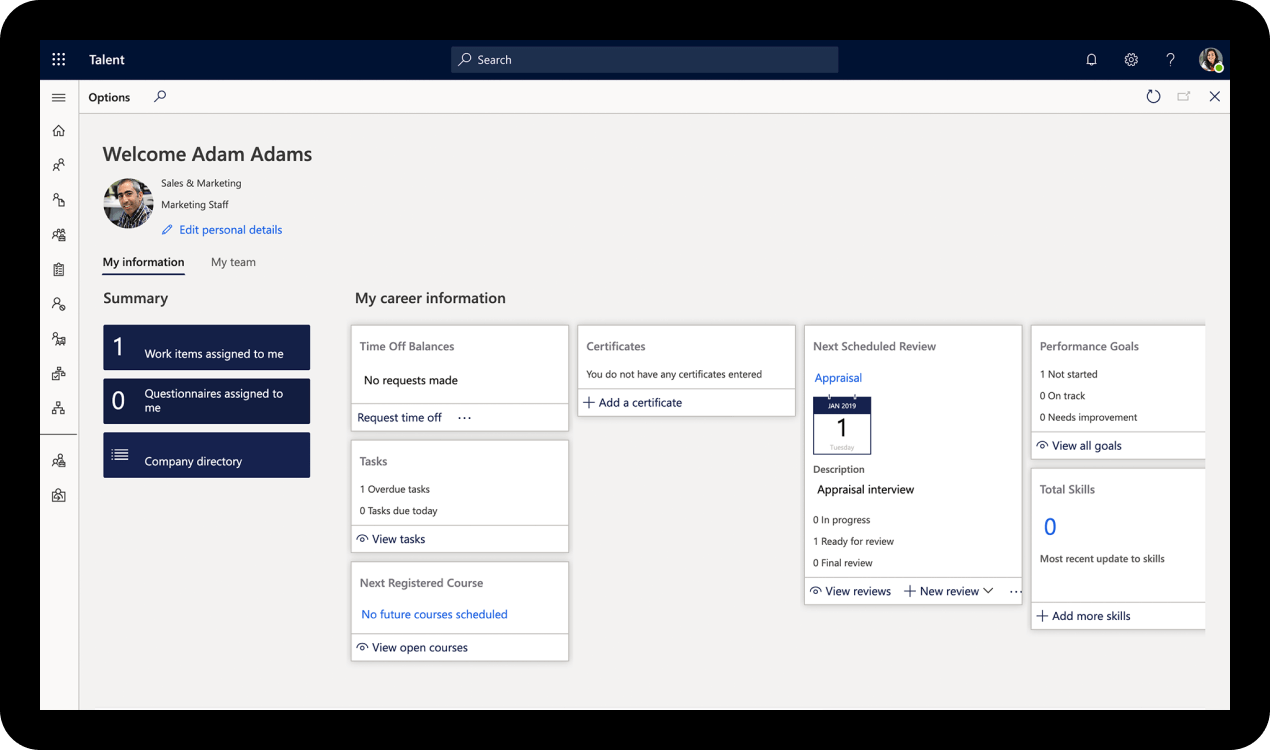 Microsoft Dynmaics 365 CRM HR and talent Sales application